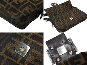 FENDI フェンディ マンマバケット ワンショルダーバッグ ズッカ柄 コットンキャンバス レザー シルバー金具 ブラウン 美品 中古 4c069819 