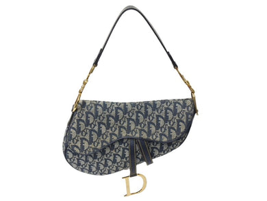 Christian Dior クリスチャンディオール サドルバッグ ガリアーノ期 01年 ハンドバッグ トロッター柄 レザー ネイビー 美品 中古 4c069823