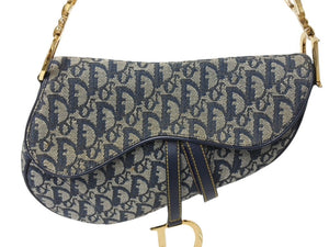 Christian Dior クリスチャンディオール サドルバッグ ガリアーノ期 01年 ハンドバッグ トロッター柄 レザー ネイビー 美品 中古 4c069823