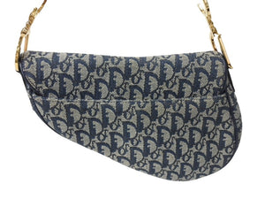 Christian Dior クリスチャンディオール サドルバッグ ガリアーノ期 01年 ハンドバッグ トロッター柄 レザー ネイビー 美品 中古 4c069823