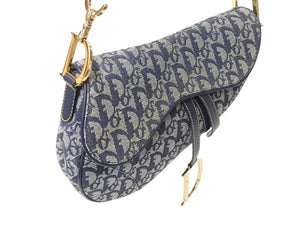 Christian Dior クリスチャンディオール サドルバッグ ガリアーノ期 01年 ハンドバッグ トロッター柄 レザー ネイビー 美品 中古 4c069823