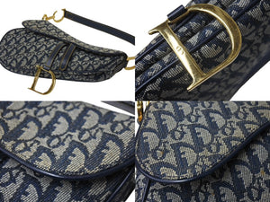 Christian Dior クリスチャンディオール サドルバッグ ガリアーノ期 01年 ハンドバッグ トロッター柄 レザー ネイビー 美品 中古 4c069823