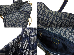 Christian Dior クリスチャンディオール サドルバッグ ガリアーノ期 01年 ハンドバッグ トロッター柄 レザー ネイビー 美品 中古 4c069823