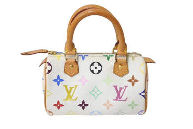 LOUIS VUITTON ルイヴィトン ミニスピーディ ミニボストンバッグ M92645 PVC ヌメ革 ホワイト マルチカラー 美品 中古 4c069881