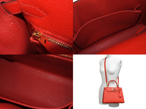 新品同様 HERMES エルメス ハンドバッグ 外縫い ケリー 25 ルージュドクール レッド エプソン 中古 4c700029