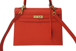 新品同様 HERMES エルメス ハンドバッグ 外縫い ケリー 25 ルージュドクール レッド エプソン 中古 4c700029