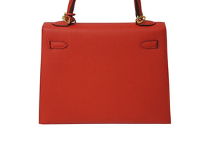 新品同様 HERMES エルメス ハンドバッグ 外縫い ケリー 25 ルージュドクール レッド エプソン 中古 4c700029