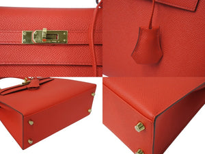 新品同様 HERMES エルメス ハンドバッグ 外縫い ケリー 25 ルージュドクール レッド エプソン 中古 4c700029