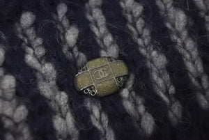 CHANEL シャネル ニットキャップ ビーニー ニット帽 ココマーク レーヨン ネイビー 美品 中古 4c070103