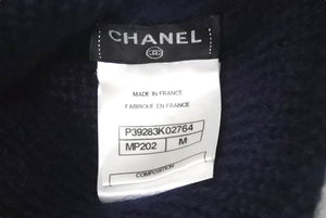 CHANEL シャネル ニットキャップ ビーニー ニット帽 ココマーク レーヨン ネイビー 美品 中古 4c070103