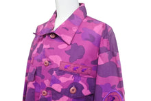画像をギャラリービューアに読み込む, BAPE BY A BATHING APE ベイプ エイプ Yシャツ カモ パープル ピンク コットン 迷彩サイズL 中古美品 4c070111 