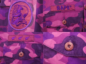 BAPE BY A BATHING APE ベイプ エイプ Yシャツ カモ パープル ピンク コットン 迷彩サイズL 中古美品 4c070111 