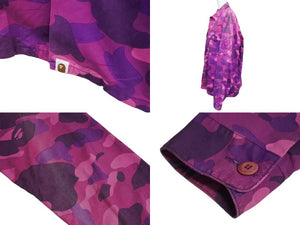 BAPE BY A BATHING APE ベイプ エイプ Yシャツ カモ パープル ピンク コットン 迷彩サイズL 中古美品 4c070111 