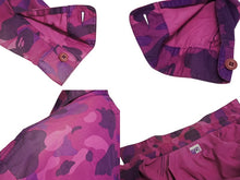 画像をギャラリービューアに読み込む, BAPE BY A BATHING APE ベイプ エイプ Yシャツ カモ パープル ピンク コットン 迷彩サイズL 中古美品 4c070111 