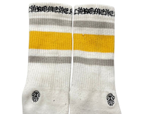 CHROME HEARTS クロムハーツ 靴下 ソックス ロゴ刺繍 イエロー グレー ホワイト コットン 良品 中古 4c071028