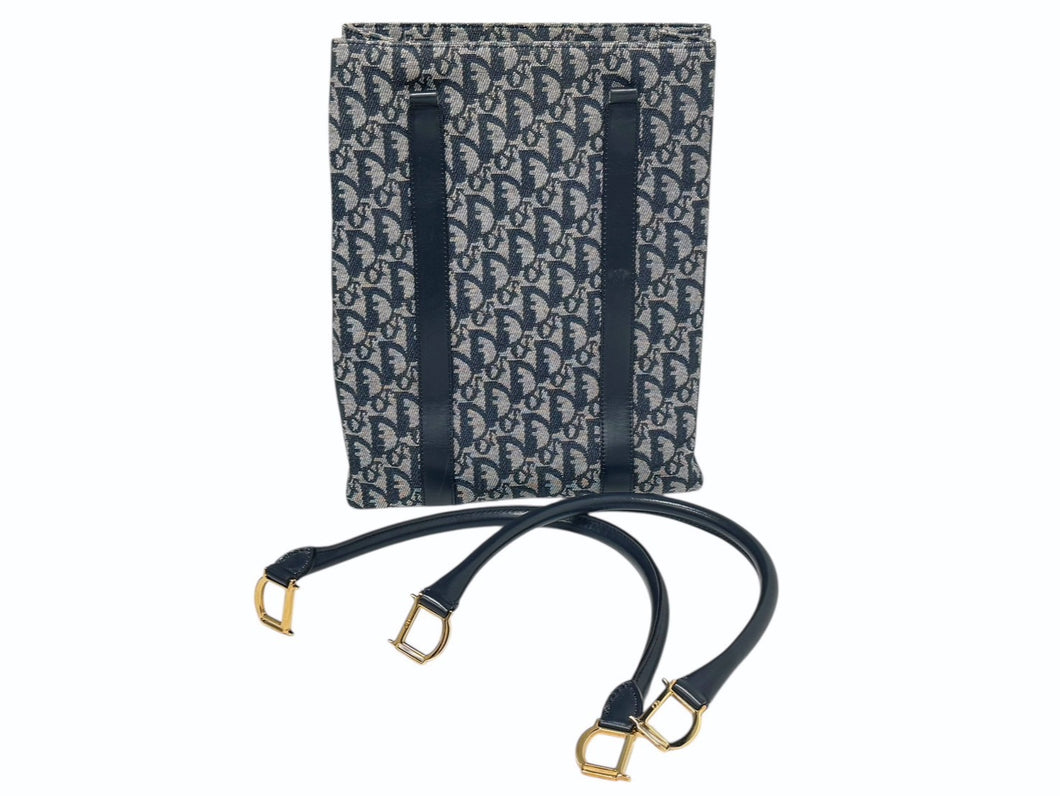 Christian Dior ディオール ハンドバッグ カバン スピーディ キャンバス トロッター柄 ネイビー 良品中古 4c071473