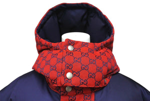 未使用 GUCCI グッチ モノグラム ダウンジャケット 23AW 762559 Z8BNP コットンポリエステル レッド ネイビー サイズ48 中古 4c071528 
