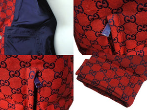 未使用 GUCCI グッチ モノグラム ダウンジャケット 23AW 762559 Z8BNP コットンポリエステル レッド ネイビー サイズ48 中古 4c071528 