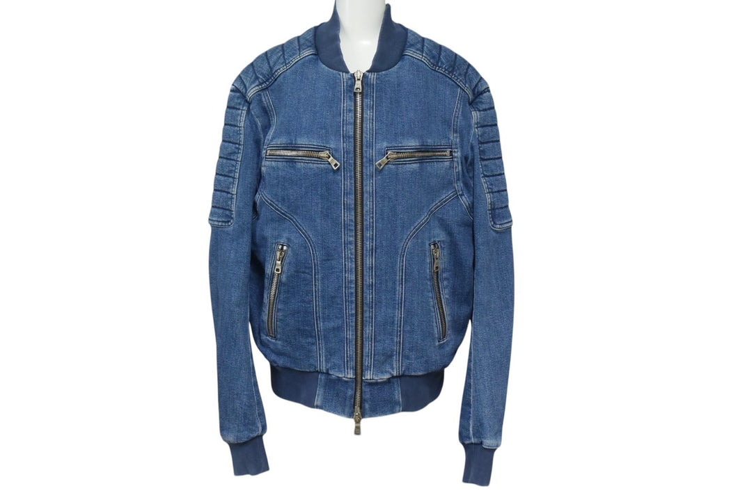 BALMAIN バルマン パテッド デニム ブルゾン JAPAN製 コットン ブルー サイズM S8H2103T348 美品 中古 4c071931