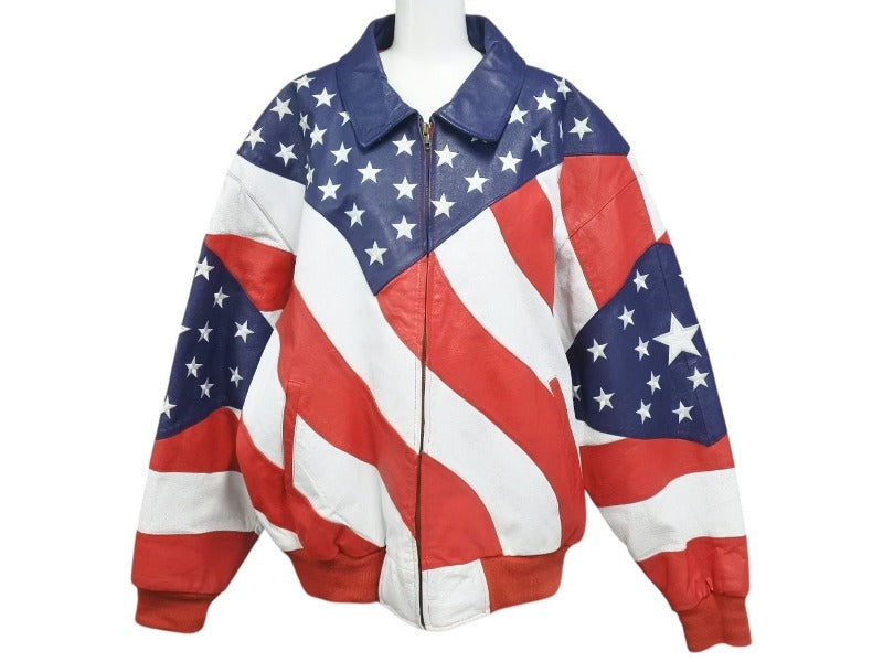 MICHAEL HOBAN マイケルホーバン American flag leather jacket アメリカ国旗 レザー ジャケット XL 美品 中古 4c072907