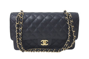 極美品 CHANEL シャネル ショルダーバッグ マトラッセ25 キャビアスキン ダブルフラップ ブラック ゴールド金具 7番台 A01112 中古 4c073531