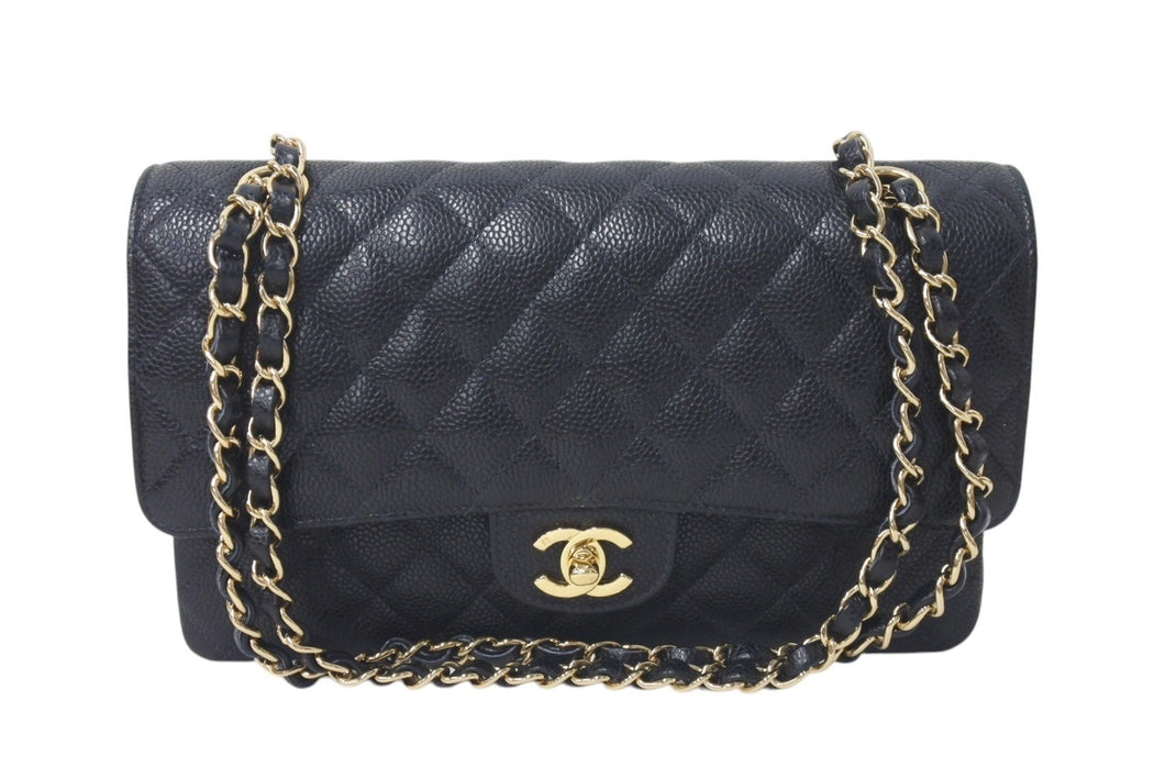 極美品 CHANEL シャネル ショルダーバッグ マトラッセ25 キャビアスキン ダブルフラップ ブラック ゴールド金具 7番台 A01112 中古 4c073531