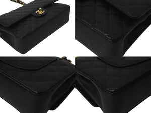 極美品 CHANEL シャネル ショルダーバッグ マトラッセ25 キャビアスキン ダブルフラップ ブラック ゴールド金具 7番台 A01112 中古 4c073531