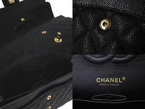 極美品 CHANEL シャネル ショルダーバッグ マトラッセ25 キャビアスキン ダブルフラップ ブラック ゴールド金具 7番台 A01112 中古 4c073531