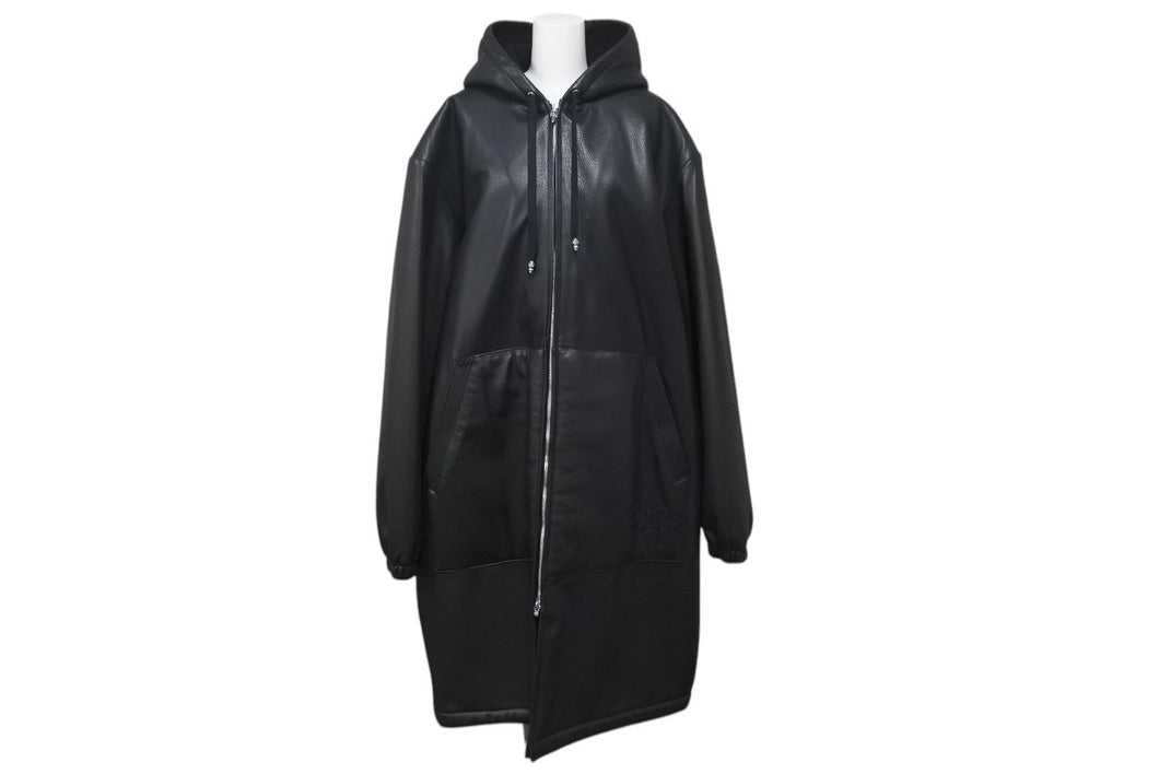 極美品 CHROME HEARTS クロムハーツ レザーフーデッドコート サイズL BSフレアパッチ セメタリークロスパッチ ダガージップ 中古 4c073766