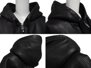 極美品 CHROME HEARTS クロムハーツ レザーフーデッドコート サイズL BSフレアパッチ セメタリークロスパッチ ダガージップ 中古 4c073766