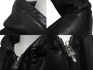 極美品 CHROME HEARTS クロムハーツ レザーフーデッドコート サイズL BSフレアパッチ セメタリークロスパッチ ダガージップ 中古 4c073766