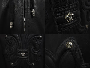 極美品 CHROME HEARTS クロムハーツ レザーフーデッドコート サイズL BSフレアパッチ セメタリークロスパッチ ダガージップ 中古 4c073766