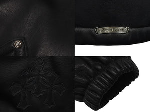 極美品 CHROME HEARTS クロムハーツ レザーフーデッドコート サイズL BSフレアパッチ セメタリークロスパッチ ダガージップ 中古 4c073766