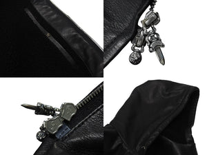 極美品 CHROME HEARTS クロムハーツ レザーフーデッドコート サイズL BSフレアパッチ セメタリークロスパッチ ダガージップ 中古 4c073766