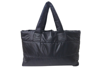 極美品 CHANEL シャネル コココクーン トートバッグGM 26番台 ココマーク キルティング レザー ファー ブラック シルバー 中古 4c073893