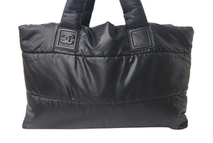 極美品 CHANEL シャネル コココクーン トートバッグGM 26番台 ココマーク キルティング レザー ファー ブラック シルバー 中古 4c073893