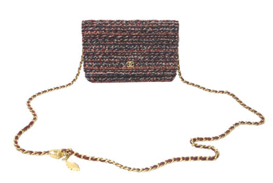 極美品 CHANEL シャネル チェーンウォレット ショルダーバッグ ココマーク 26番台 ツイード レッド系 中古 4c073971