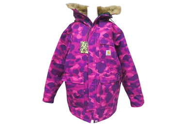 A Bathing Ape X Carhartt Camo Fur Blouson Jacket カモ柄ファーブルゾンジャケット サイズ L 中古 4c074022