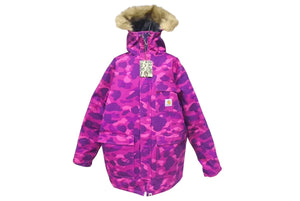 A Bathing Ape X Carhartt Camo Fur Blouson Jacket カモ柄ファーブルゾンジャケット サイズ L 中古 4c074022