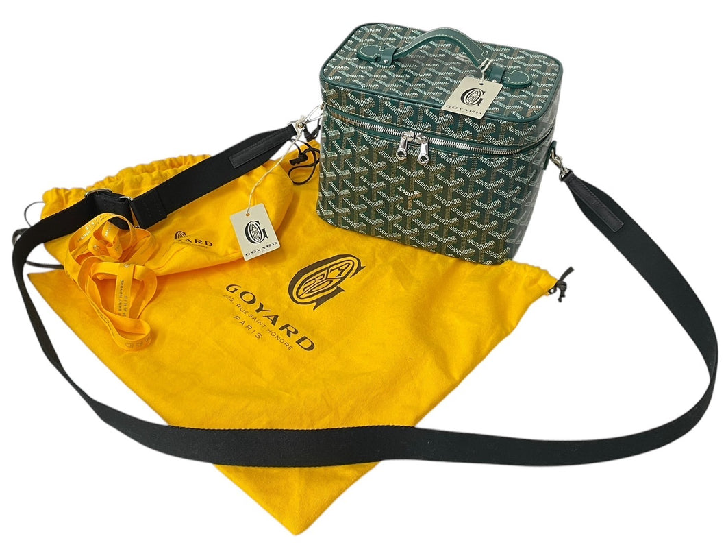 新品未使用 GOYARD ゴヤール 2WAY ショルダー ミューズ ヴァニティケース グリーン ゴヤールディンキャンバス シルバー金具 中古 4c074787