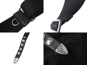 PRADA プラダ ナイロン スタッズショルダーバッグ ブラック トライアングルロゴ シルバー金具 黒レザー 中古 4c074492 