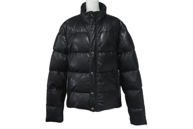 極美品 CHROME HEARTS クロムハーツ STIFF LTHR スティッフ クロスボール ダウンジャケット ブラック 羊革 サイズM シルバー金具 中古 4c074771