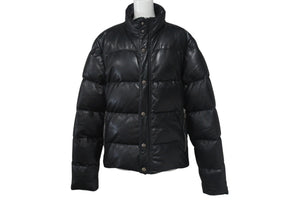 極美品 CHROME HEARTS クロムハーツ STIFF LTHR スティッフ クロスボール ダウンジャケット ブラック 羊革 サイズM シルバー金具 中古 4c074771