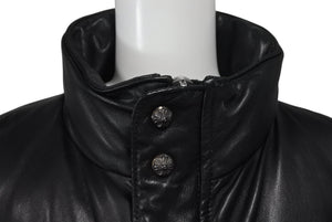 極美品 CHROME HEARTS クロムハーツ STIFF LTHR スティッフ クロスボール ダウンジャケット ブラック 羊革 サイズM シルバー金具 中古 4c074771