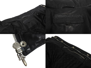 極美品 CHROME HEARTS クロムハーツ STIFF LTHR スティッフ クロスボール ダウンジャケット ブラック 羊革 サイズM シルバー金具 中古 4c074771