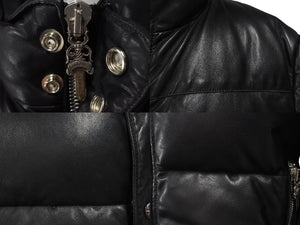 極美品 CHROME HEARTS クロムハーツ STIFF LTHR スティッフ クロスボール ダウンジャケット ブラック 羊革 サイズM シルバー金具 中古 4c074771