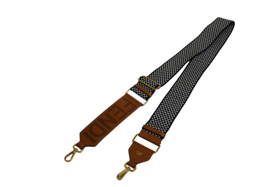 FENDI フェンディ ショルダーストラップ ストラップ レザー ブラック ブラウン ゴールド金具 美品 中古 4c074986