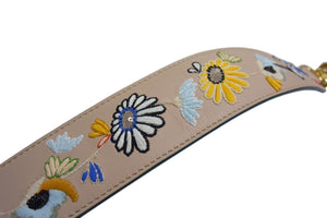 FENDI フェンディ ショルダーストラップ 花柄 刺繍 レザー スパンコール ピンク マルチカラー ゴールド金具 美品 中古 4c074988