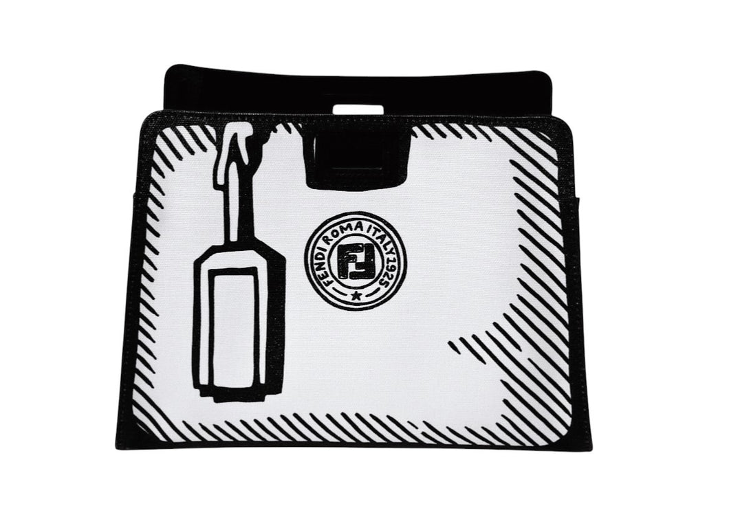 FENDI フェンディ ピーカブー ディフェンダー バッグカバー 7AR717 キャンバス レザー ホワイト ブラック ゴールド金具 美品 中古 4c074991 
