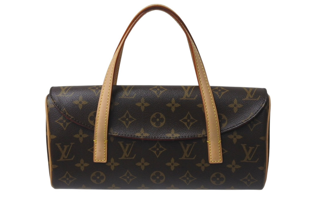 極美品 LOUIS VUITTON ルイヴィトン モノグラム ソナチネ ハンドバッグ M51902 PVCコーティングキャンバス ヌメ革 ブラウン 中古 4c076598